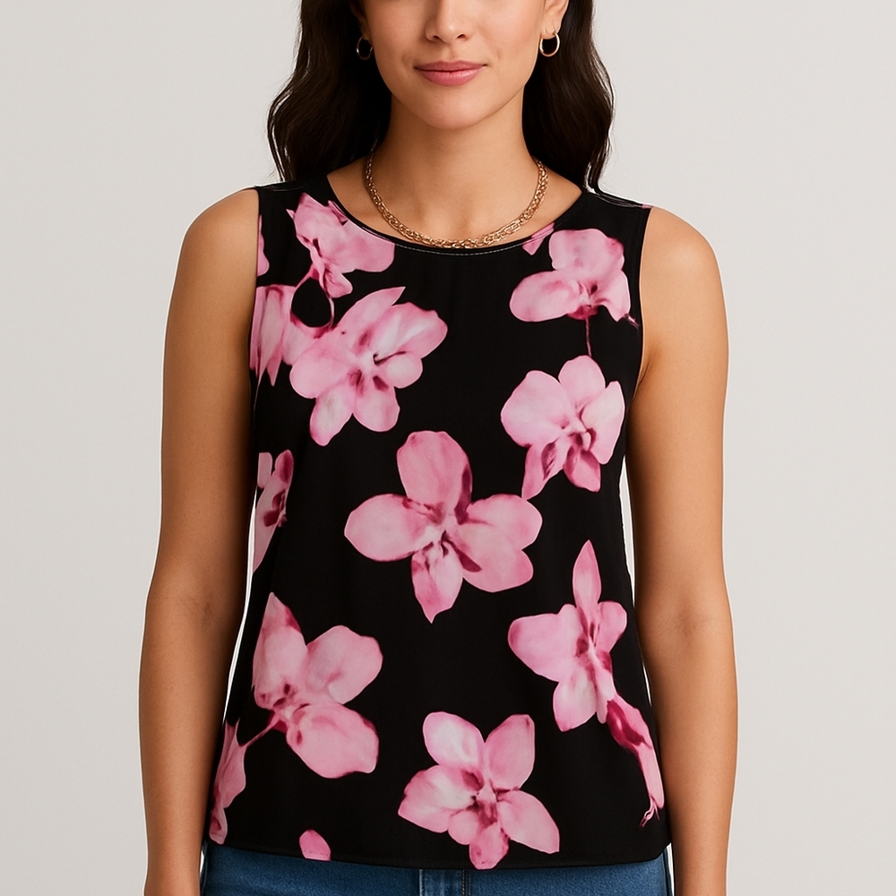 NWT Calvin Klein Women's Medium  Black and Pink Floral Blouse